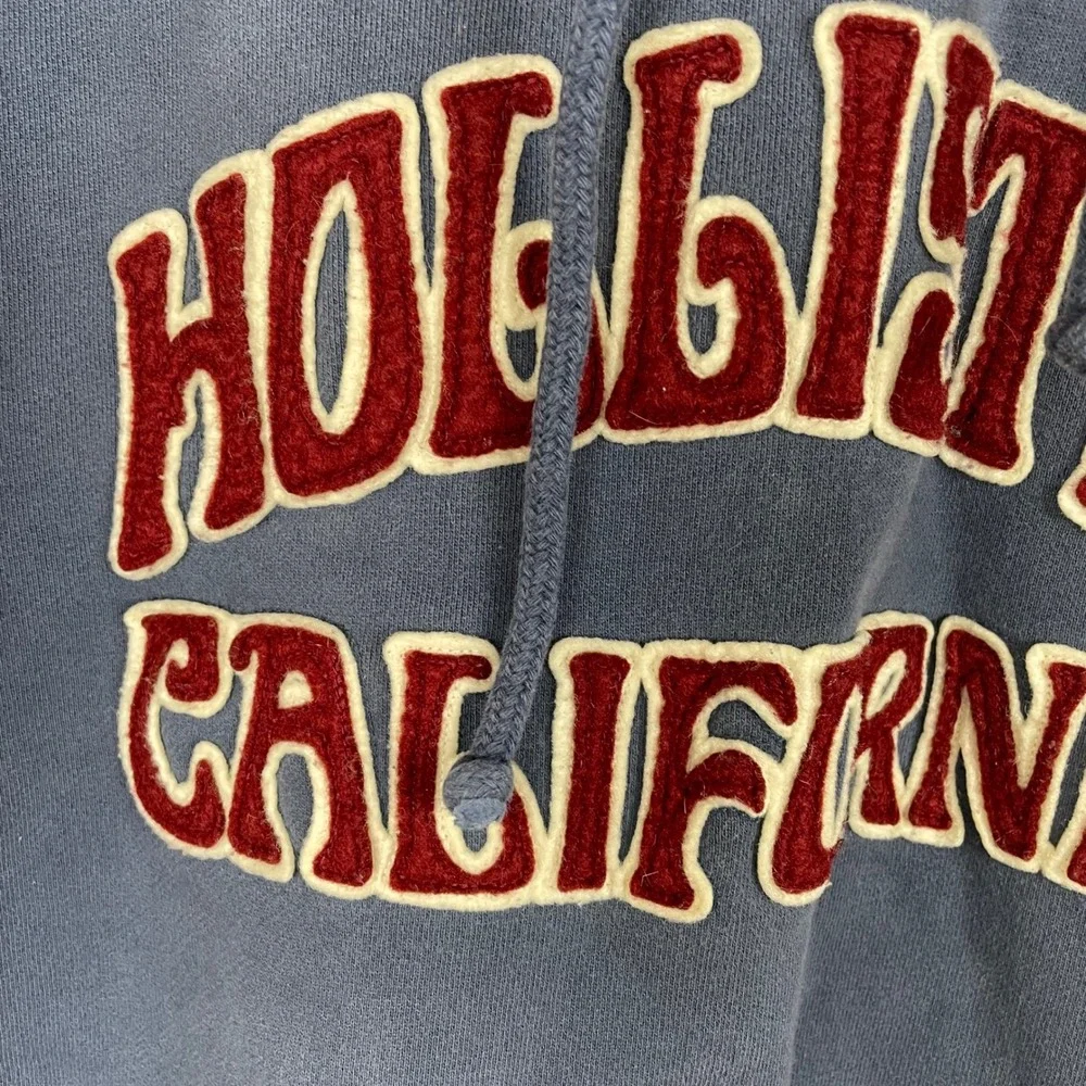 Y2K 90s Hollister Mens Hoodie Sz L Hooded Sweatshirt Logo Navy Blue Pullover
